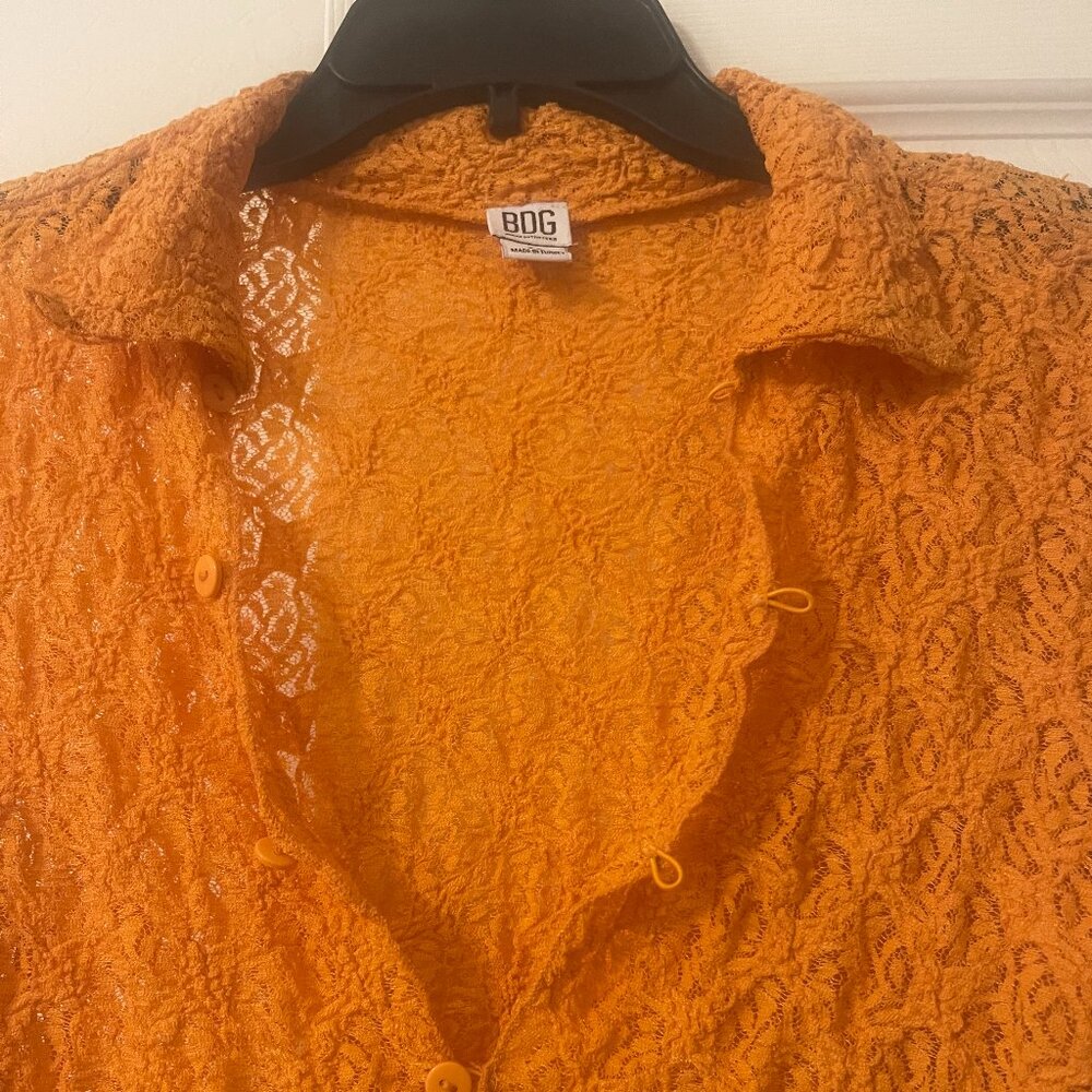 BDG Lace Top Pumpkin Orange Crop Top Cardigan Long Sleeve Bell Sleeves Med NWOT - Picture 2 of 5